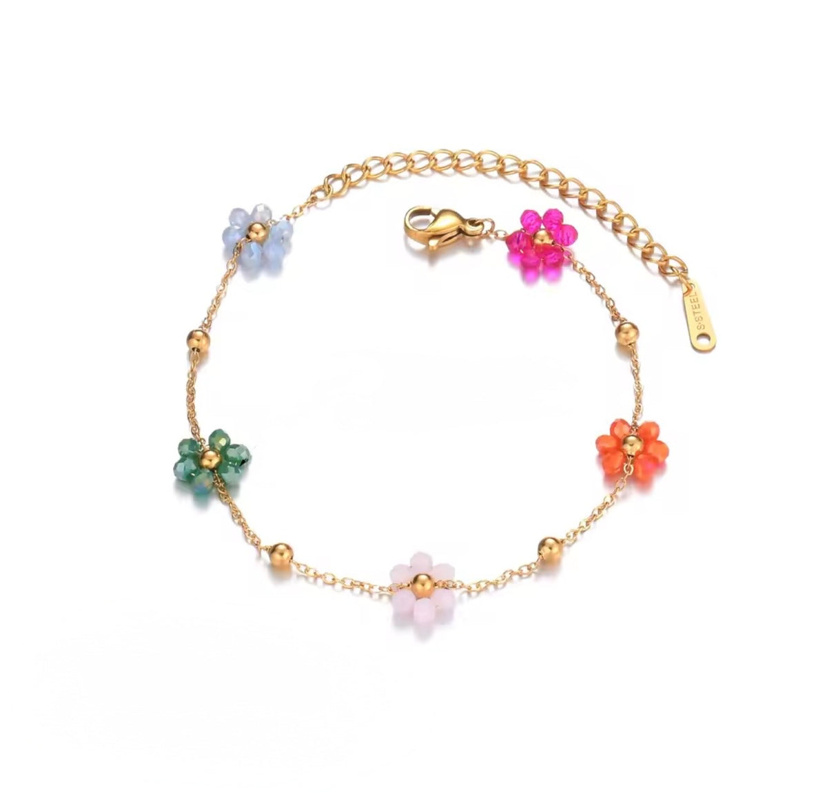 Bracelet en acier inoxydable petites fleurs